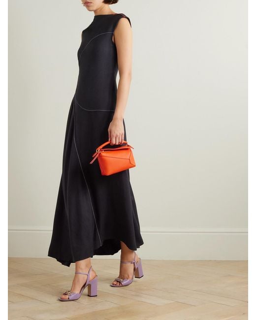 Victoria Beckham Blue Asymmetric Paneled Woven Midi Dress