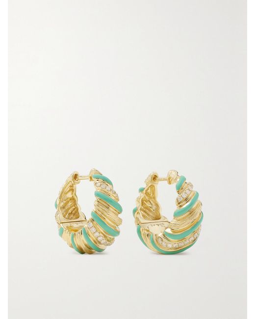 Yvonne Léon Metallic 9-Karat, Enamel And Diamond Hoop Earrings