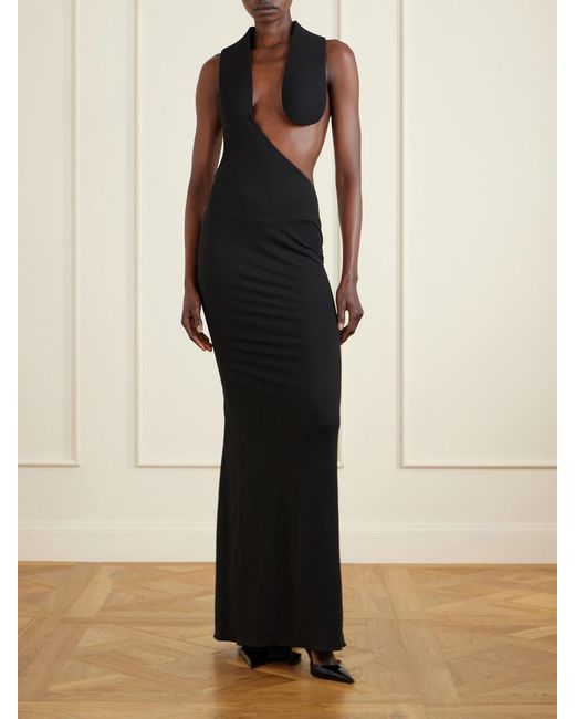 Tom Ford Black Asymmetric Open-Back Jersey Gown