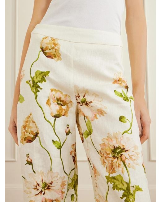 Cara Cara Yellow Floral-Print Linen Wide-Leg Pants