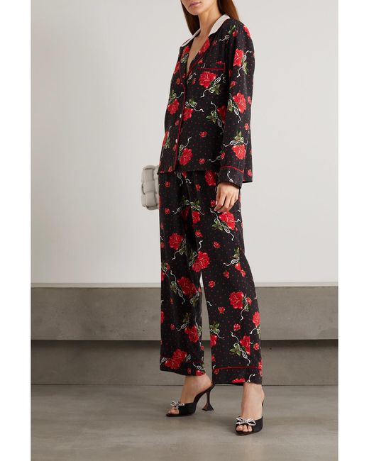 Rodarte Red Floral-Print Silk Crepe De Chine Blouse