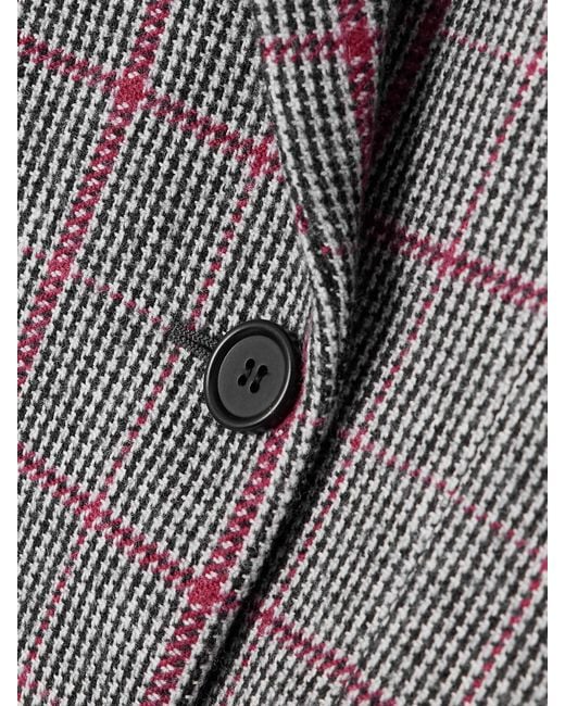 Chloé Gray Double-Breasted Velvet-Trimmed Checked Wool Blazer