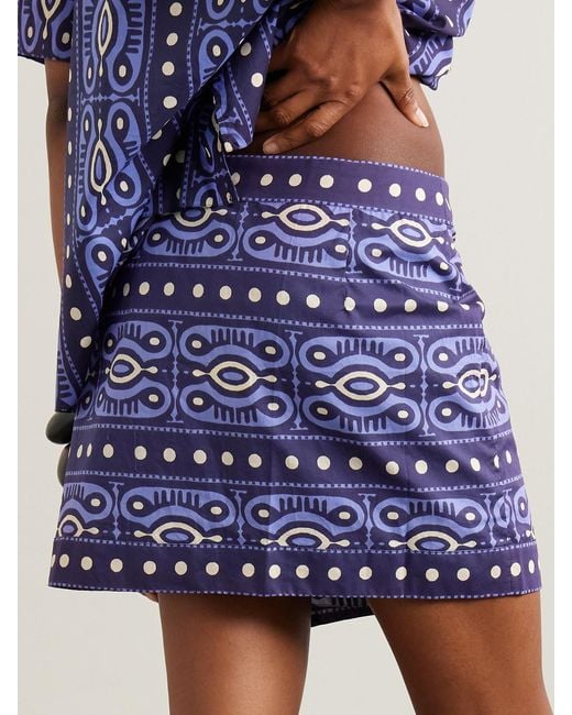 Mini-Jupe Portefeuille En Coton Imprimé Hunting Roots Johanna Ortiz en coloris Blue