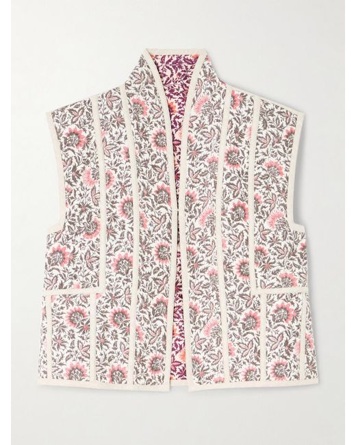 Loro Piana Pink Alev Reversible Cropped Quilted Floral-Print Linen Vest