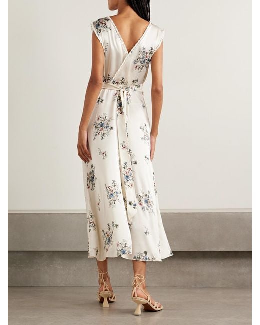 Doen Natural Tahlia Lace-Trimmed Floral-Print Silk-Charmeuse Midi Dress