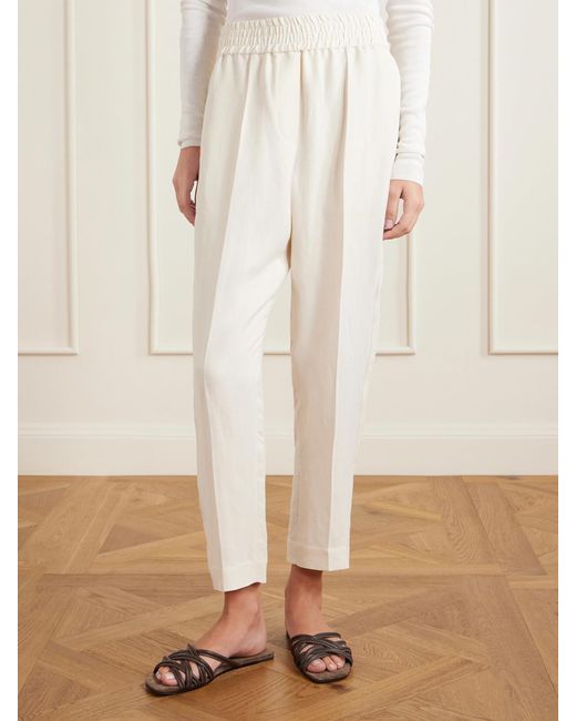 Brunello Cucinelli White Cropped Woven Tapered Pants