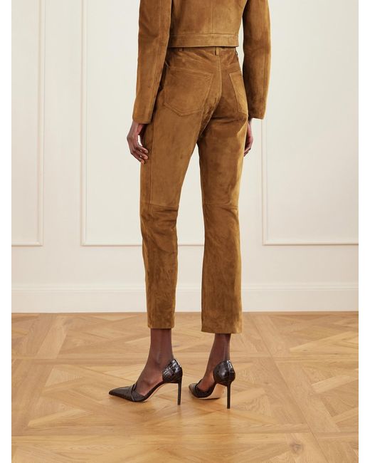 Tom Ford Brown Embellished Paneled Suede Straight-Leg Pants