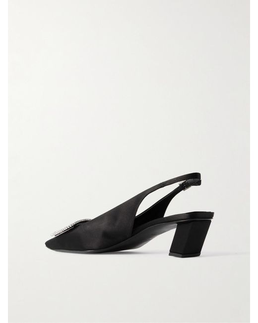 Roger Vivier Black Belle Vivier Pilgrim 45 Crystal-Embellished Satin Slingback Pumps