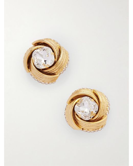 Alessandra Rich Metallic Torchon Goldfarbene Ohrclips Mit Kristallen