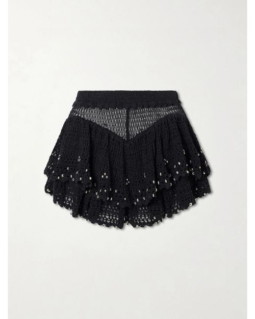 Isabel Marant Black Metuanie Crocheted Embellished Cotton-Blend Shorts