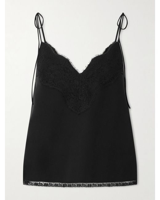 Valentino Garavani Black Floral Lace-Trimmed Silk Crepe De Chine Camisole