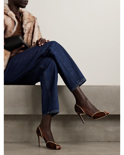 Gianvito Rossi Brown 95 Metallic Leather-Trimmed Velvet Pumps