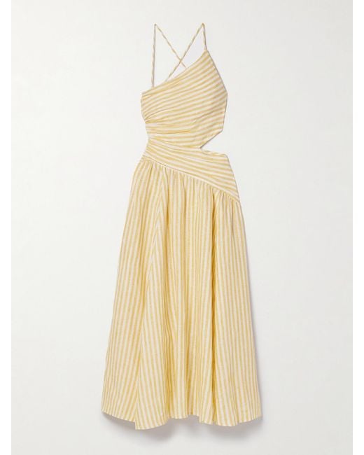 Robe Midi En Lin À Rayures, Fronces Et Découpe Cascadian Zimmermann en coloris White
