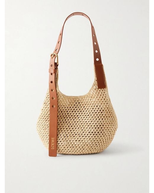 Loewe Natural Paula's Ibiza The Punch Hole Leather-Trimmed Raffia Shoulder Bag