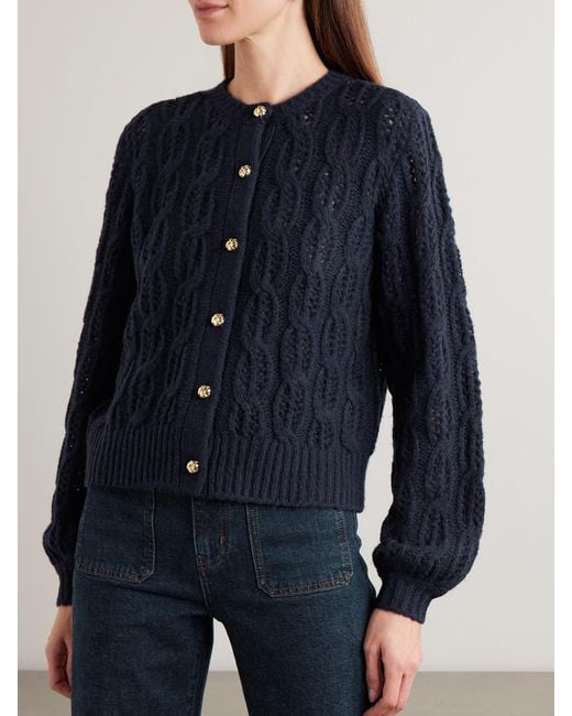 FRAME Blue The Cape Cable-Knit Wool-Blend Cardigan