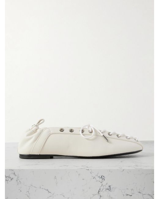 Ganni Natural Lace-Up Embellished Recycled Leather Ballet Flats