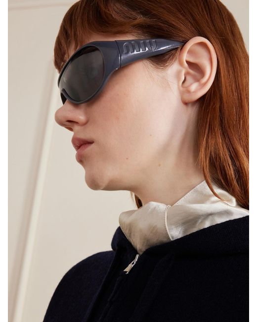 Miu Miu Gray Rounded-Frame Acetate Sunglasses