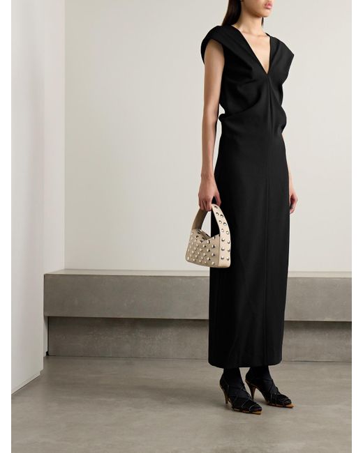 Khaite Black Ima Wool-Blend Grain De Poudre Maxi Dress