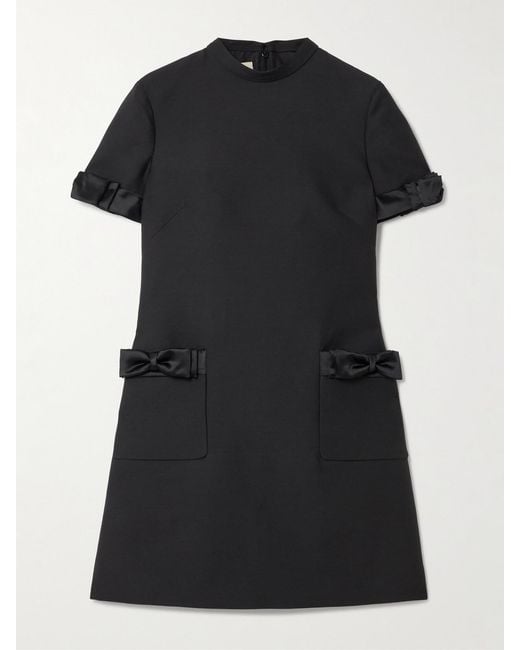 Valentino Garavani Black Satin-Trimmed Wool And Silk-Blend Mini Dress