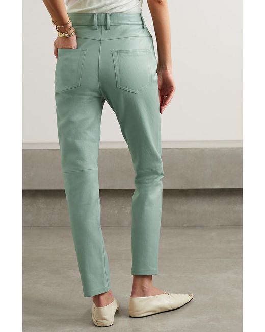 Joseph Green Teddy Cropped Paneled Leather Slim-Leg Pants