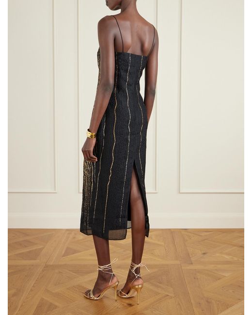 ‎Taller Marmo Natural Showgirl Metallic Silk-Blend Crepon Midi Dress