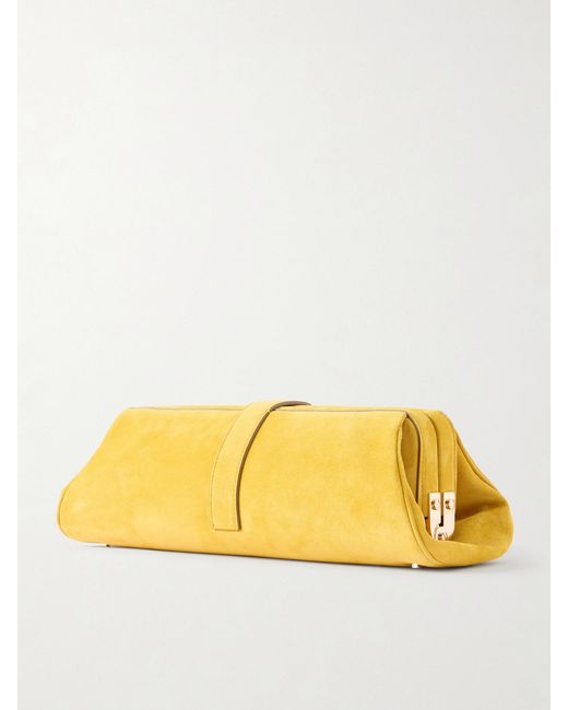 Gabriela Hearst Yellow Paola Embellished Suede Clutch
