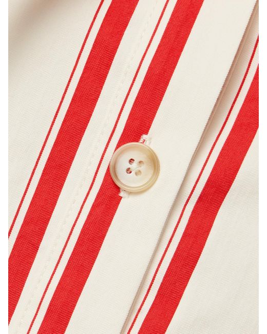 Rosie Assoulin Red Kerchief Striped Herringbone Cotton-Blend Halterneck Top
