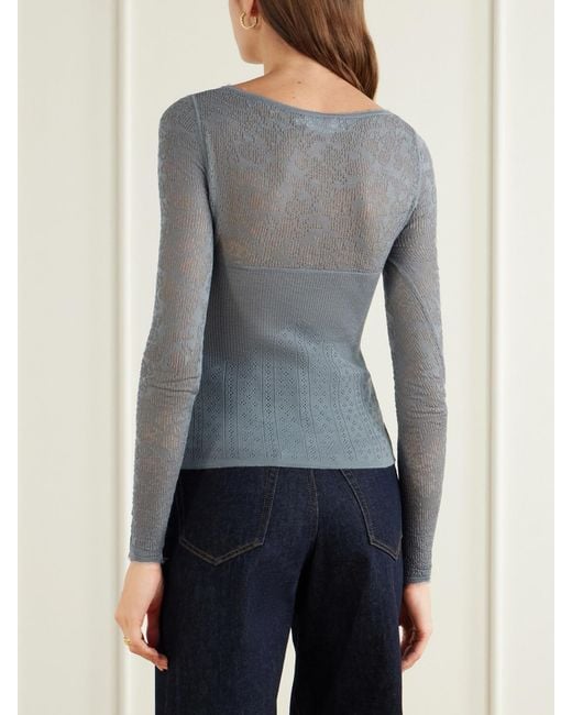 Zimmermann Gray Pointelle Merino Wool-Blend Lace Top