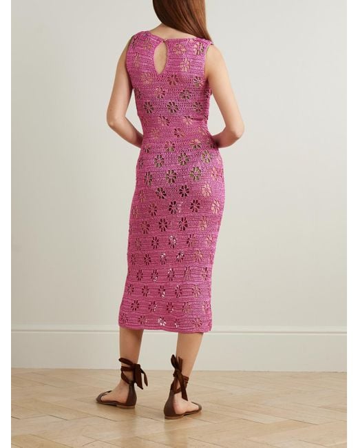 Calle Del Mar Pink Crocheted Midi Dress