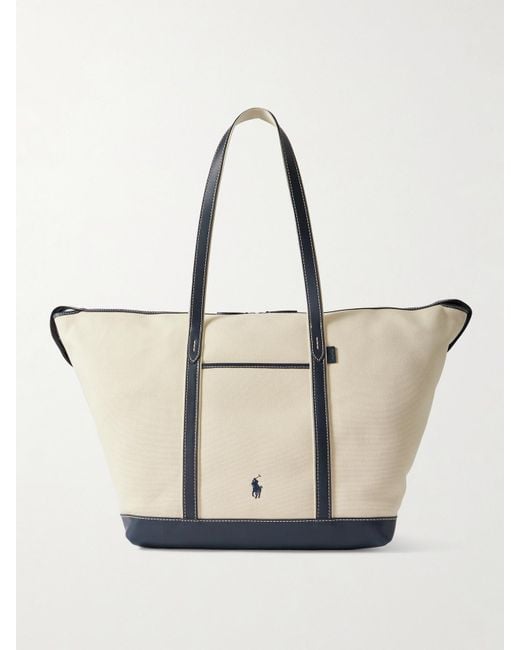 Polo Ralph Lauren Natural Large Leather-Trimmed Cotton-Blend Canvas Tote