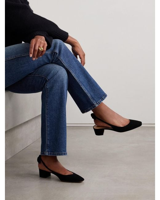 Aquazzura Black Very Bow 35 Suede Slingback Pumps