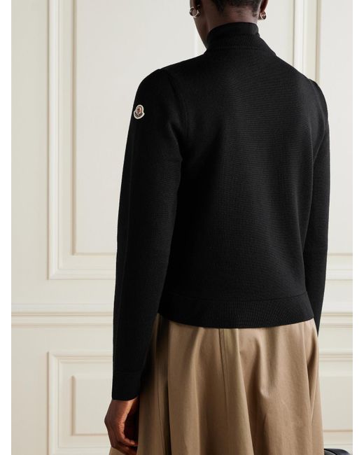 Moncler Black Wool And Quilted Shell Down Cardigan