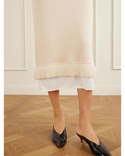 Bottega Veneta Natural Fringed Silk Midi Skirt