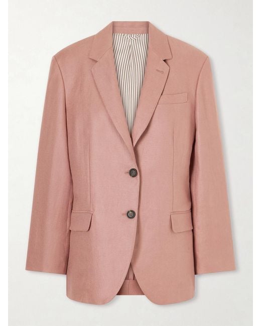 Brunello Cucinelli Pink Single-Breasted Linen-Twill Blazer