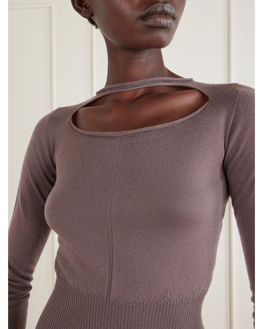 Rick Owens Brown Cropped Cut-Out Virgin Wool Sweater