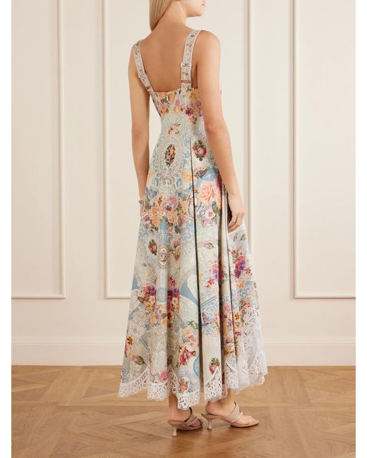 Camilla White Printed Lace-Trimmed Cotton-Blend Midi Dress
