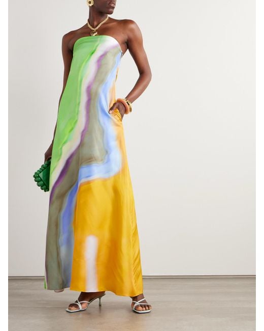 Christopher Esber Yellow Aura Trägerloses Maxikleid Aus Bedrucktem Seiden-Twill
