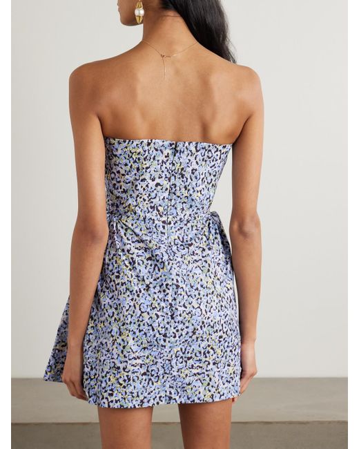 Kika Vargas Blue Rossy Strapless Gathered Printed Twill Mini Dress