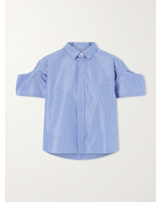 Sacai Blue Striped Cotton-Blend Poplin Shirt