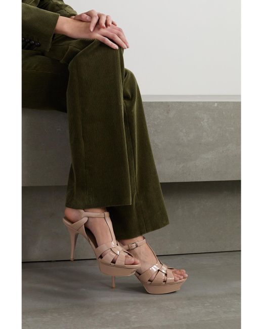 Saint Laurent Multicolor Tribute Woven Patent-Leather Platform Sandals