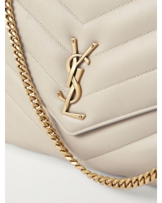 Saint Laurent Natural Loulou Große Schultertasche Aus Gestepptem Leder