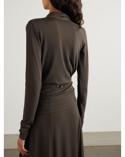 Totême  Black Wrap-Effect Draped Stretch-Jersey Top