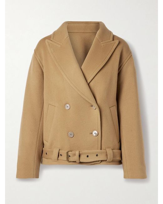Isabel Marant Natural Warna Doppelreihige Jacke Aus Filz Aus Einer Wollmischung Mit Gürtel