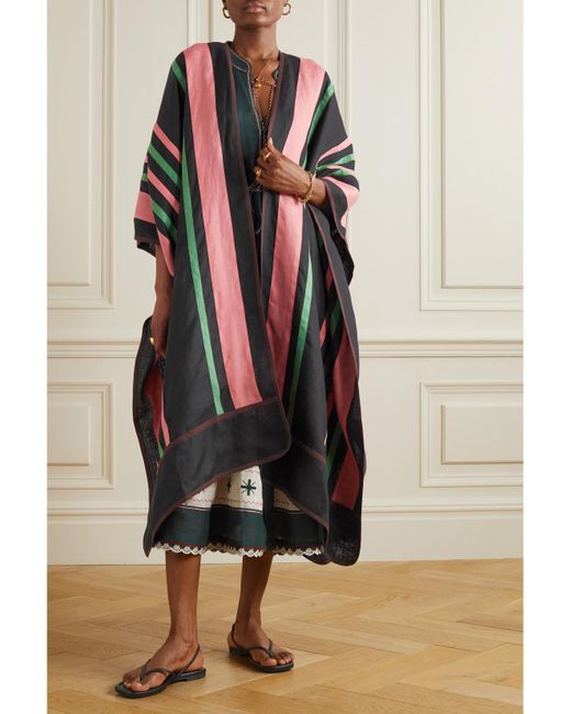 Vita Kin Black Ola Cape Aus Gestreiftem Leinen