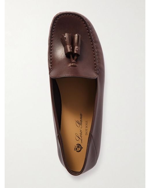 Loro Piana Brown Tasseled Leather Collapsible-Heel Loafers