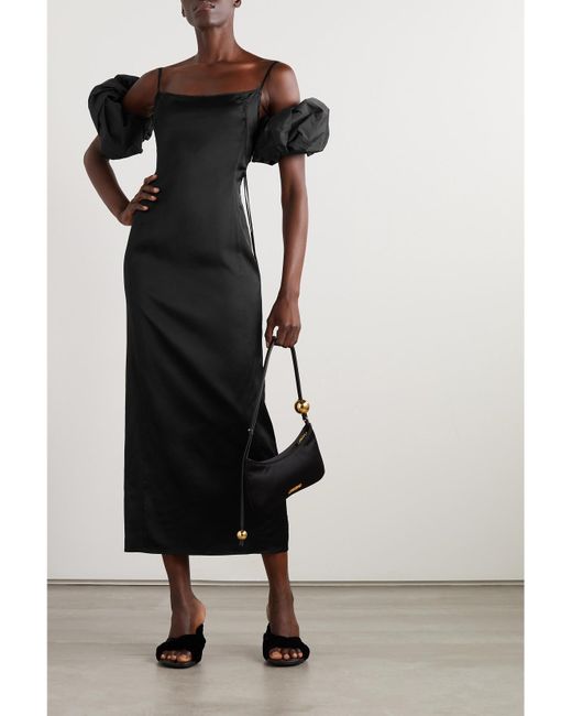 Jacquemus Black Chouchou Convertible Duchesse-Satin Midi Dress