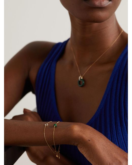 Mateo White Dot 14-Karat, Malachite And Diamond Bracelet
