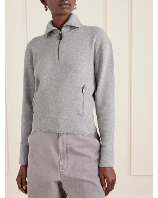 Victoria Beckham Gray Milano Merino Wool And Cashmere-Blend Half-Zip Sweater