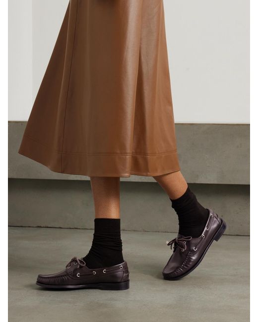 Aeyde Black Harris Leather Boat Shoes
