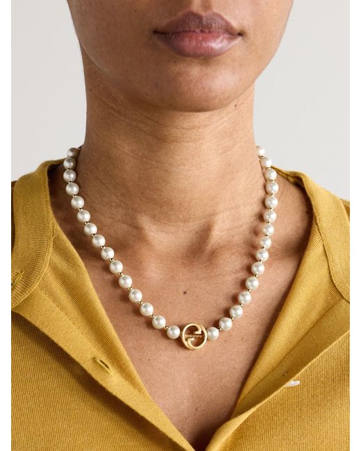 Gucci Natural Interlocking G-Tone Faux Pearl Necklace